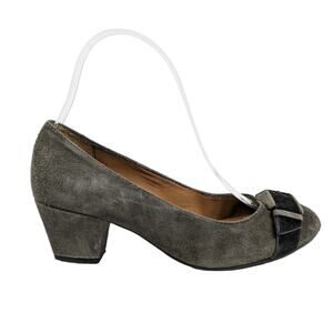 Geox Womens Heels EU 35 Gray Suede Leather Buckle Toe Chunky Heel Slip On Pumps